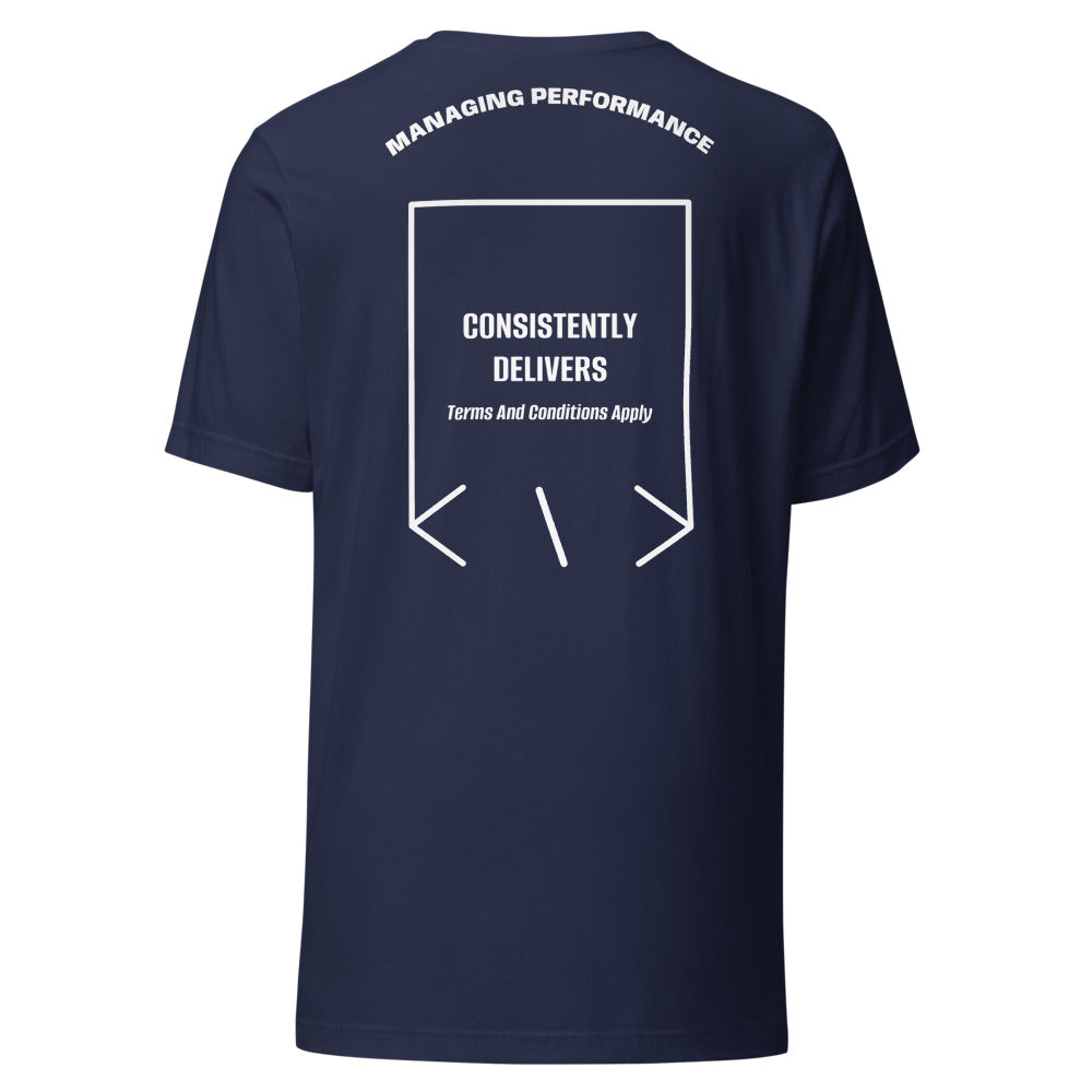 Consistently Delivers — Navy White back mockup