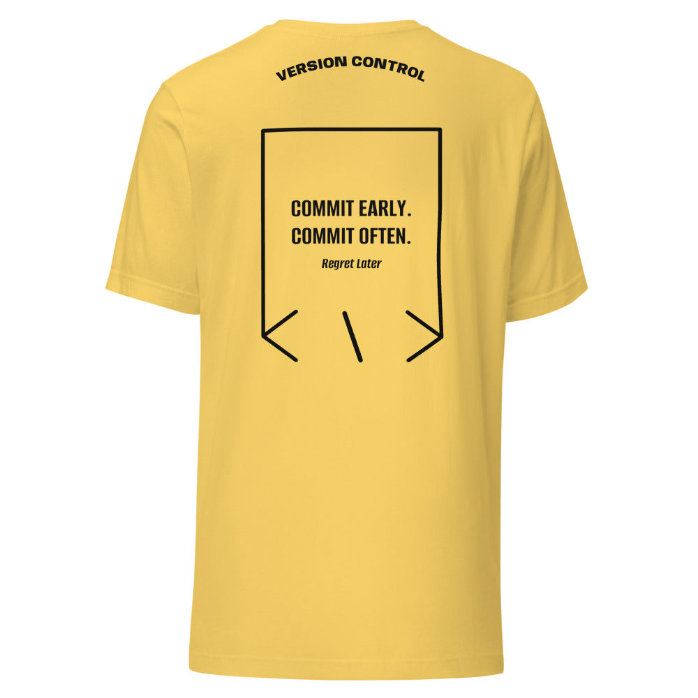 Commit Early. Commit Often. — Yellow Black back mockup