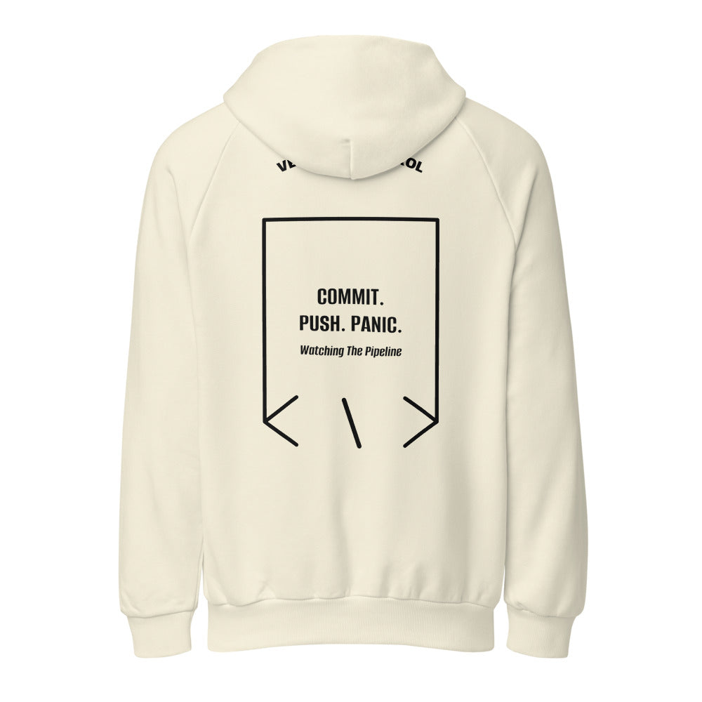 Commit. Push. Panic. — Cream Black back mockup