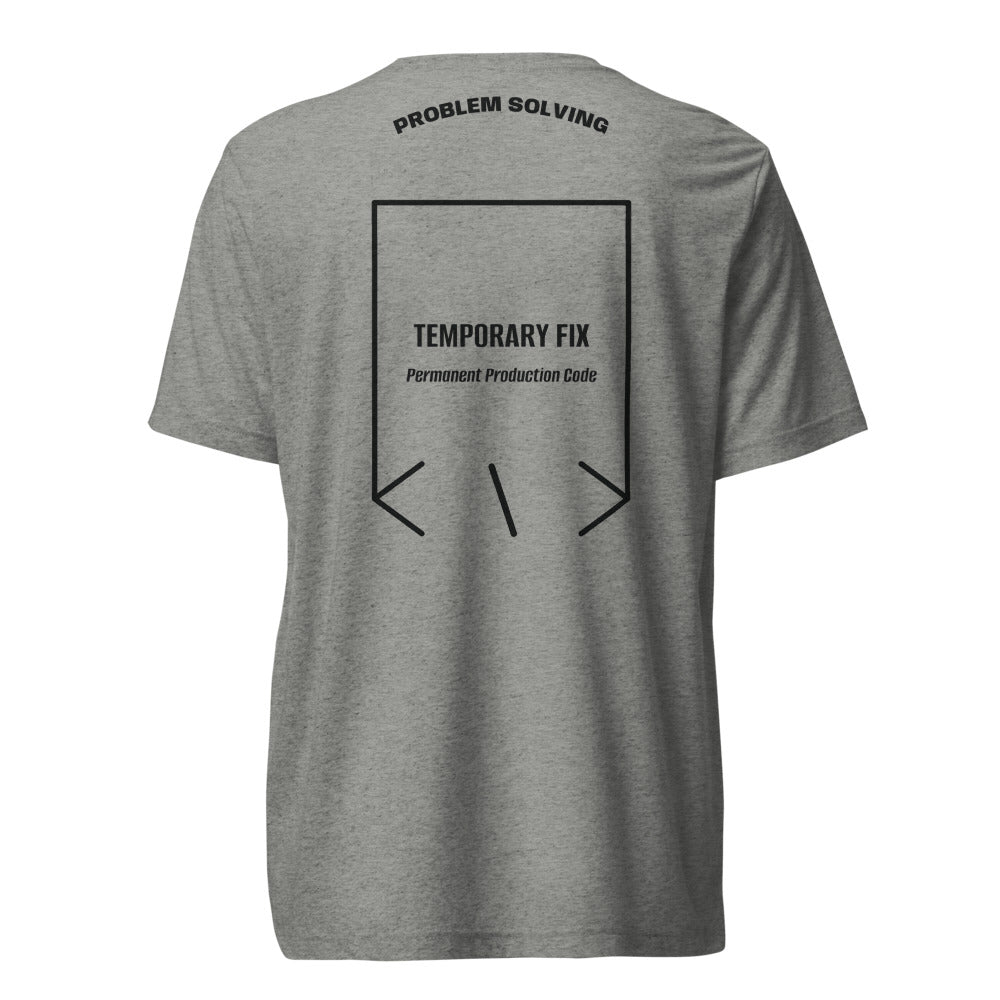 Temporary Fix — Athletic Grey Triblend Solid Black Triblend back mockup