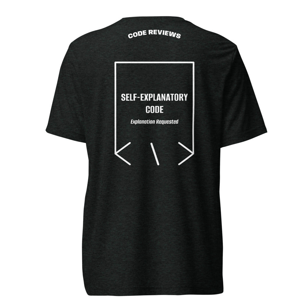 Self-Explanatory Code — Charcoal-Black Triblend Solid White Triblend back mockup