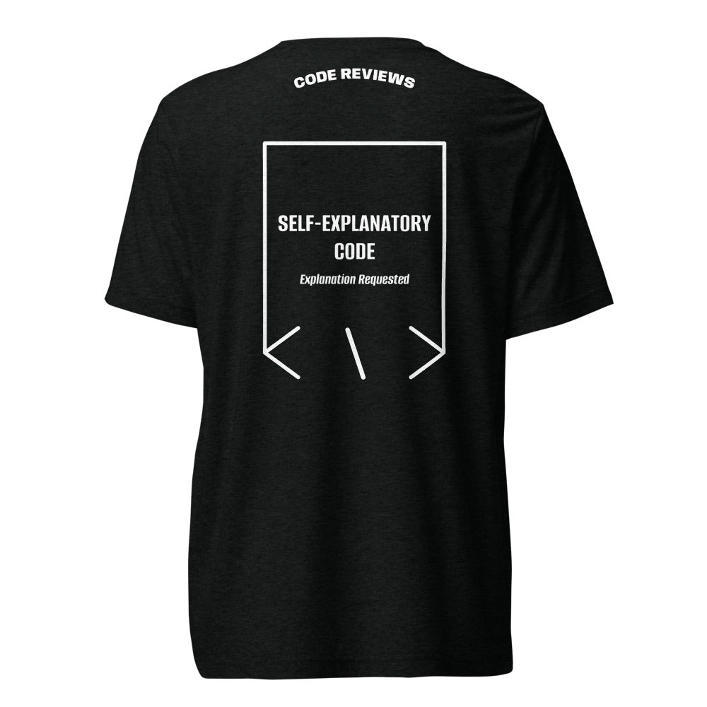 Self-Explanatory Code — Solid Black Triblend Solid White Triblend back mockup