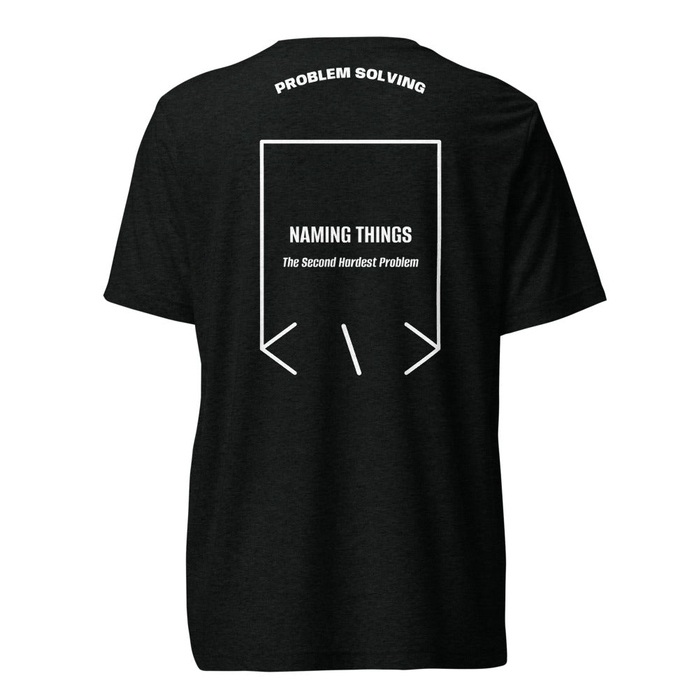 Naming Things — Solid Black Triblend Solid White Triblend back mockup