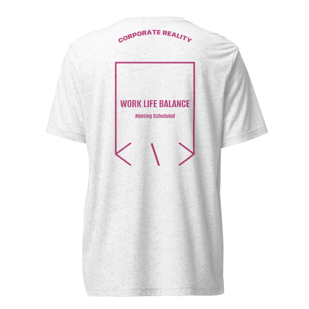 Work Life Balance — Solid White Triblend Berry Triblend back mockup