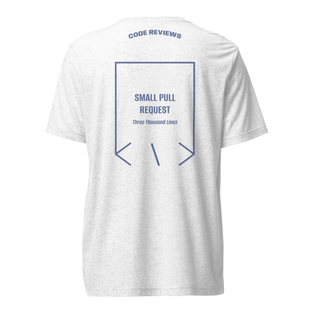 Small Pull Request — Solid White Triblend Blue Triblend back mockup
