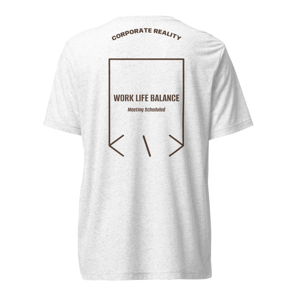 Work Life Balance — Solid White Triblend Brown Triblend back mockup