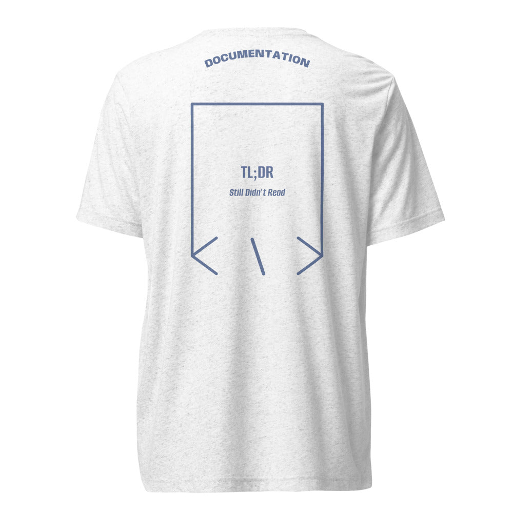 TL;DR — Solid White Triblend Blue Triblend back mockup