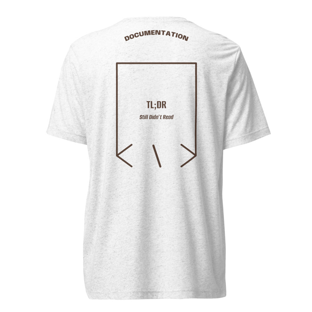 TL;DR — Solid White Triblend Brown Triblend back mockup