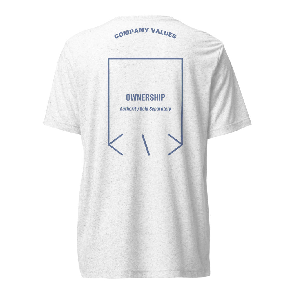 Ownership — Solid White Triblend Blue Triblend back mockup