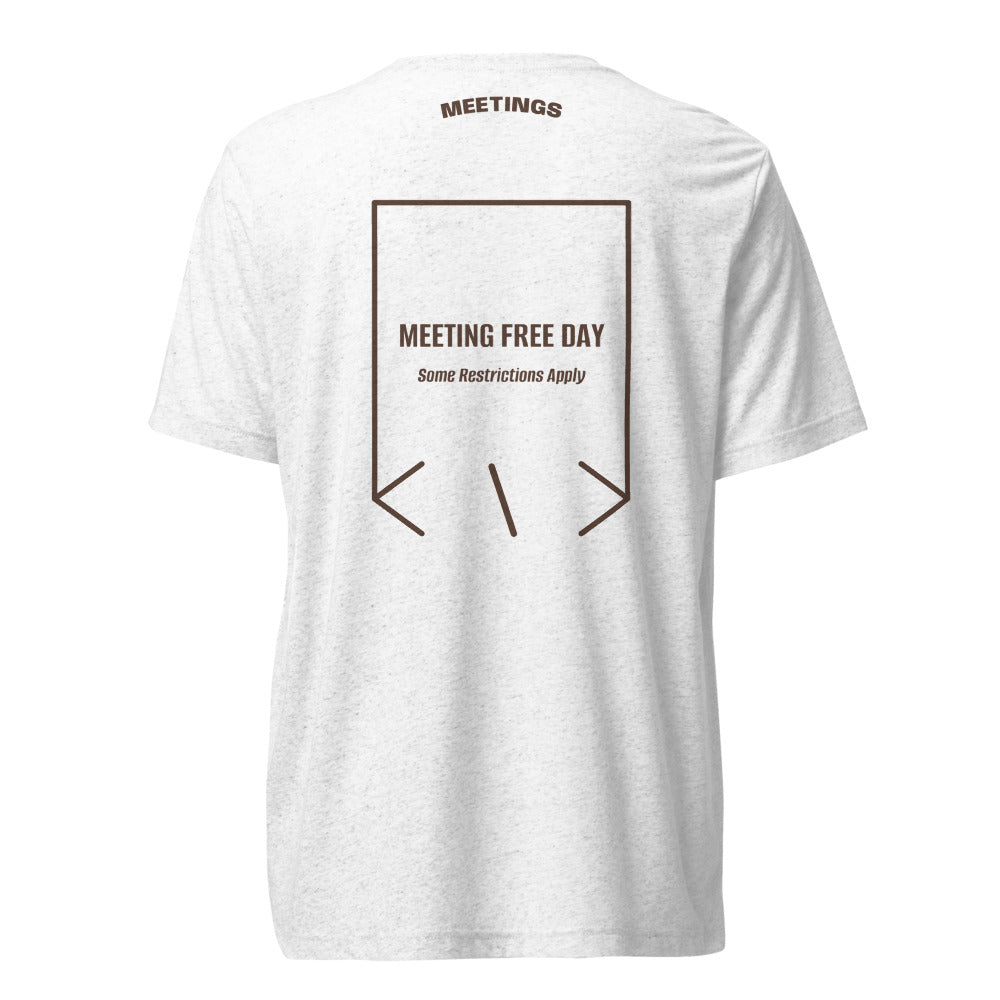 Meeting Free Day — Solid White Triblend Brown Triblend back mockup
