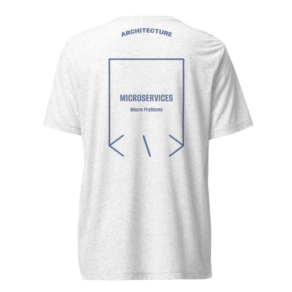 Microservices — Solid White Triblend Blue Triblend back mockup