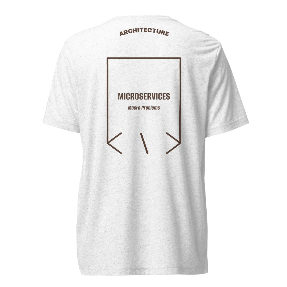 Microservices — Solid White Triblend Brown Triblend back mockup