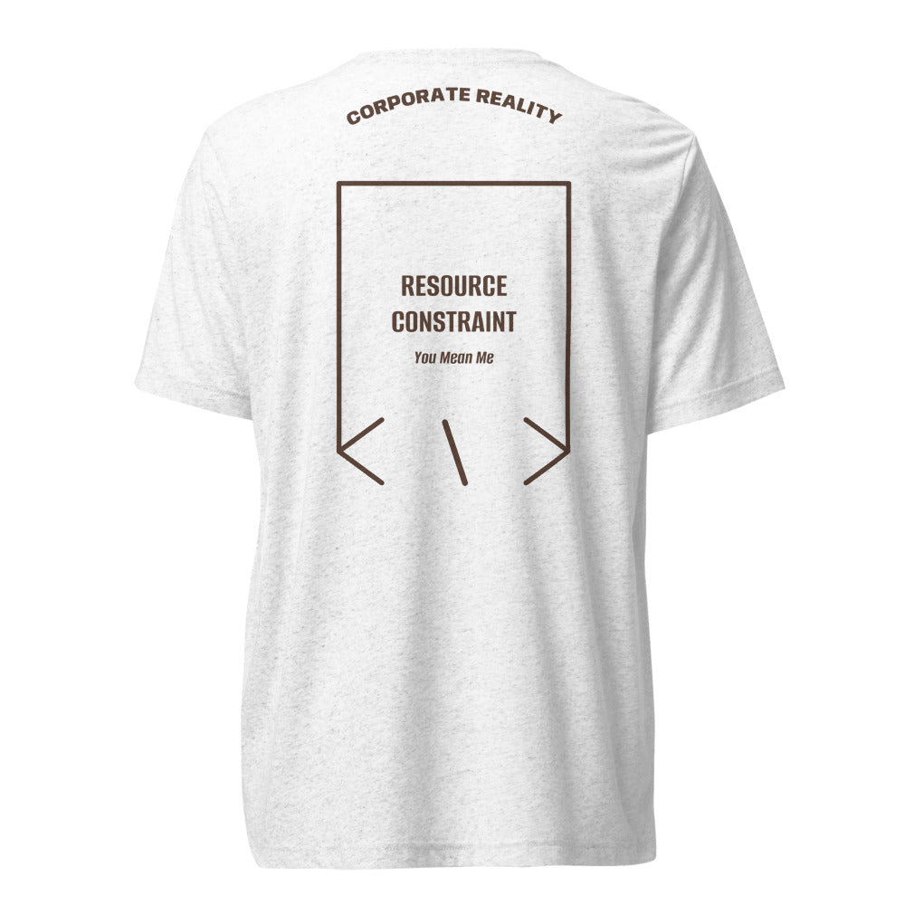 Resource Constraint — Solid White Triblend Brown Triblend back mockup