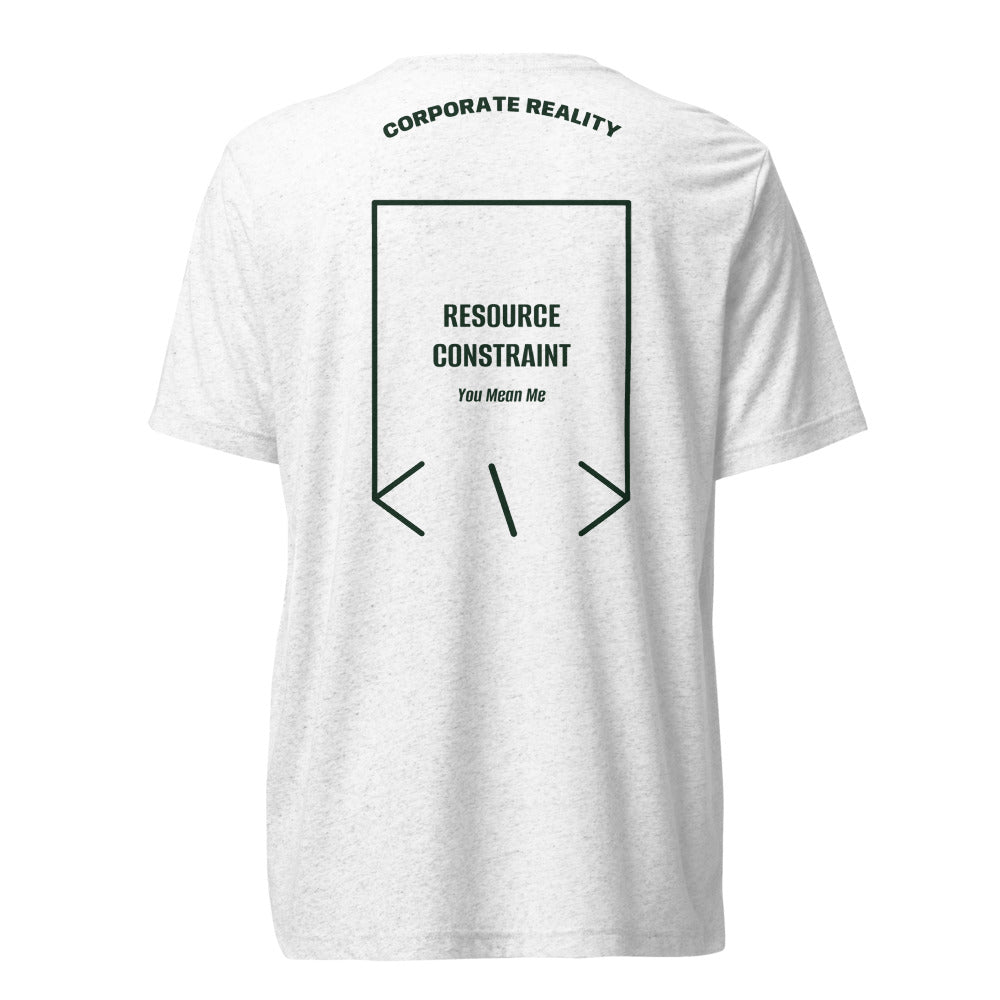 Resource Constraint — Solid White Triblend Emerald Triblend back mockup