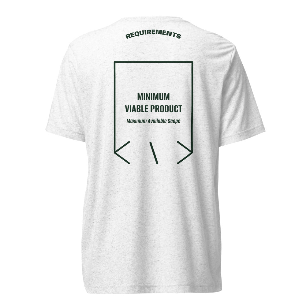 Minimum Viable Product — Solid White Triblend Emerald Triblend back mockup