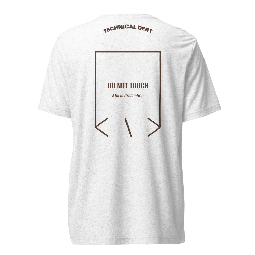 Do Not Touch — Solid White Triblend Brown Triblend back mockup