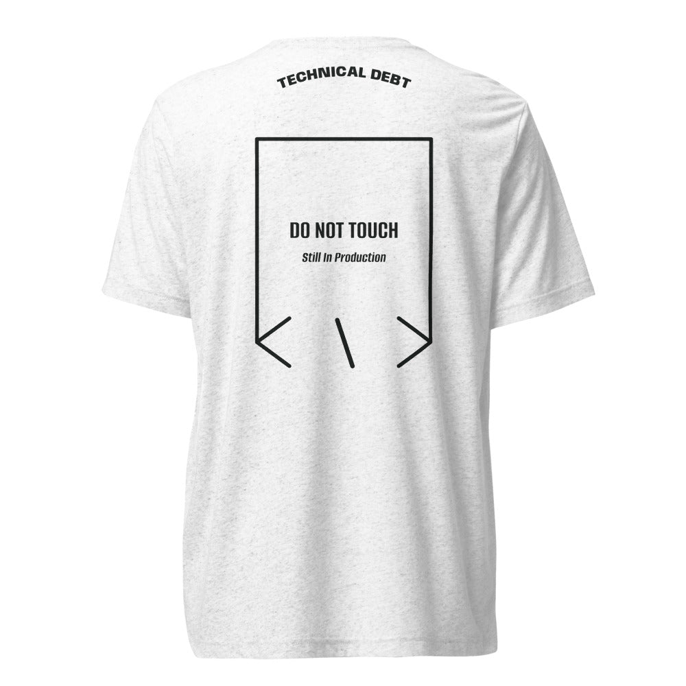 Do Not Touch — Solid White Triblend Charcoal-Black Triblend back mockup