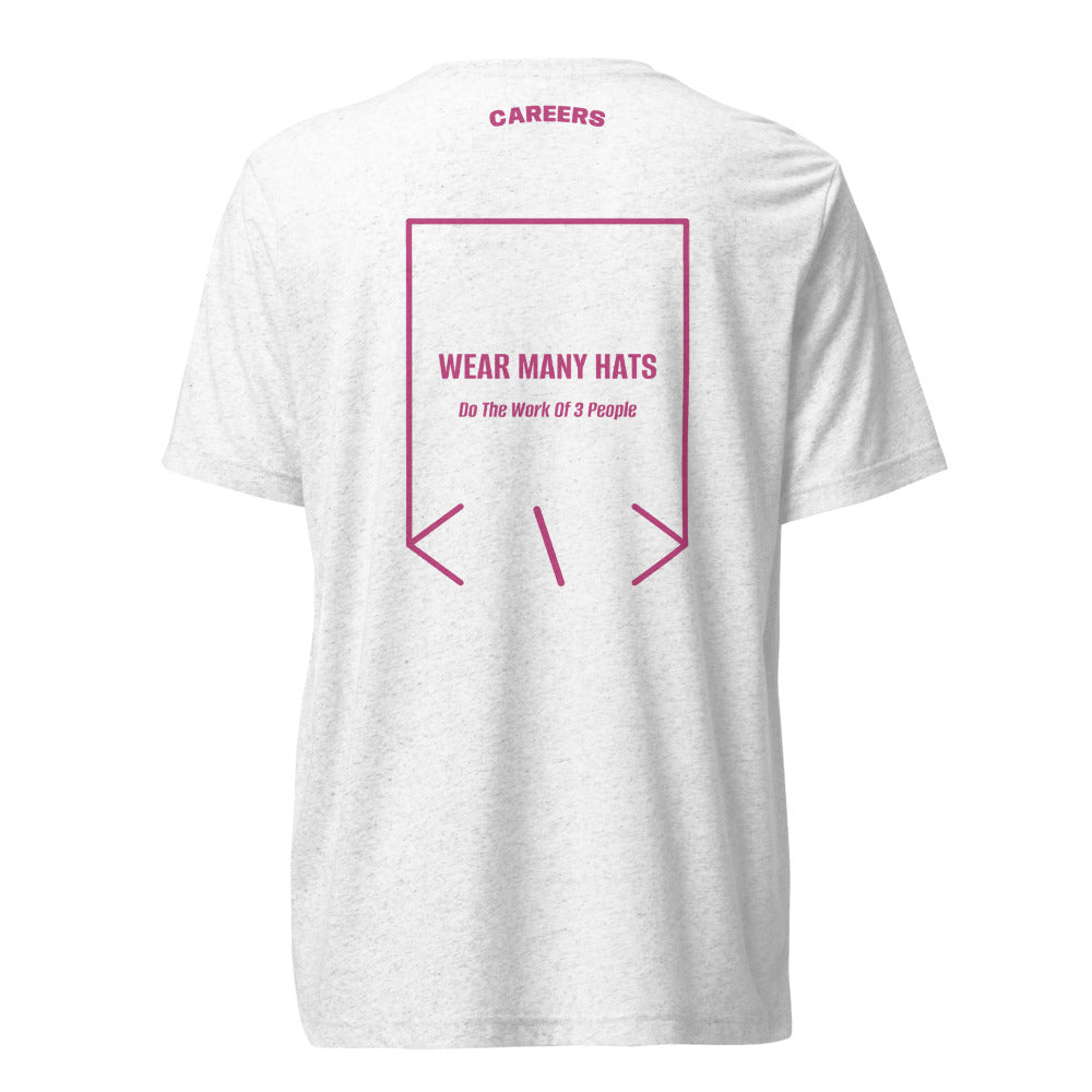 Wear Many Hats — Solid White Triblend Berry Triblend back mockup