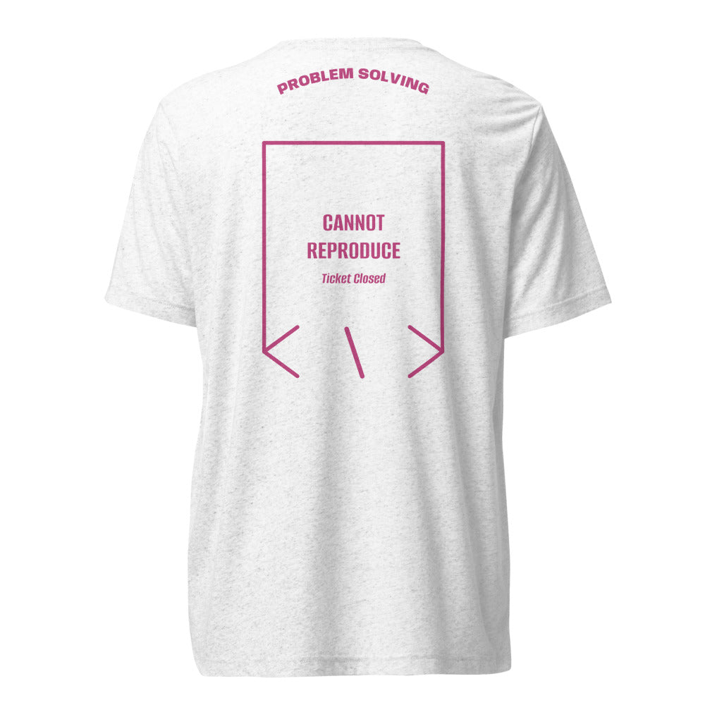 Cannot Reproduce — Solid White Triblend Berry Triblend back mockup