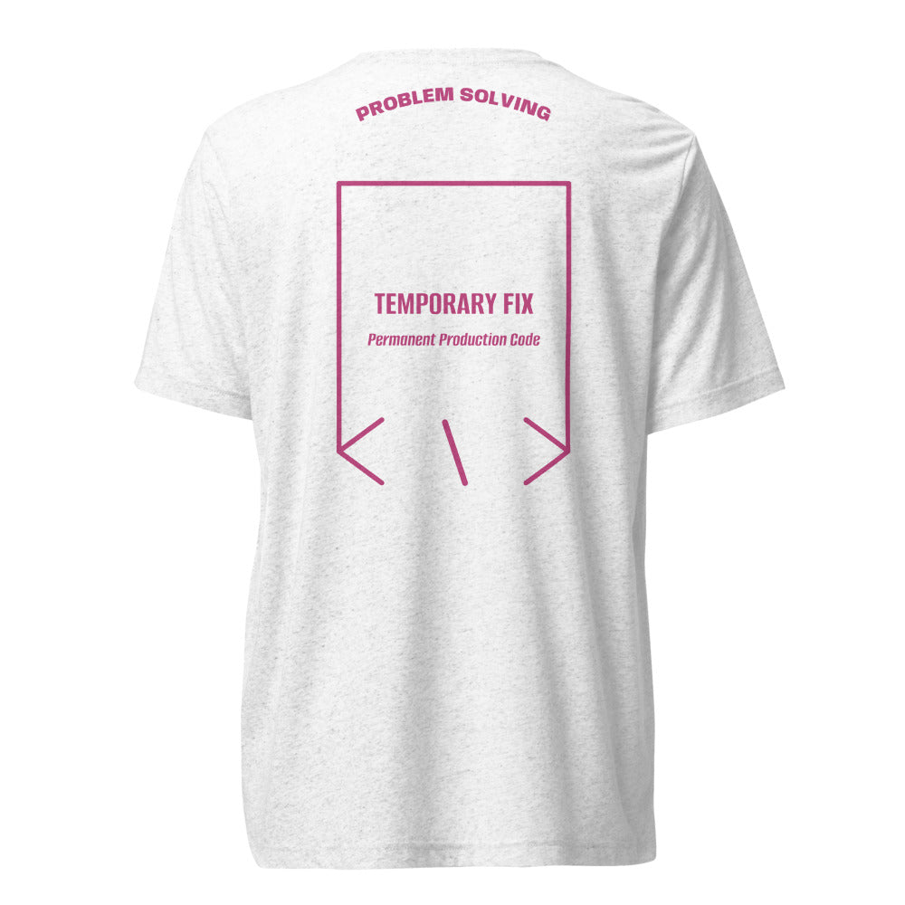 Temporary Fix — Solid White Triblend Berry Triblend back mockup