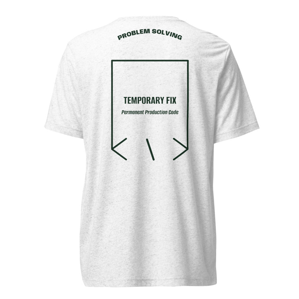 Temporary Fix — Solid White Triblend Emerald Triblend back mockup