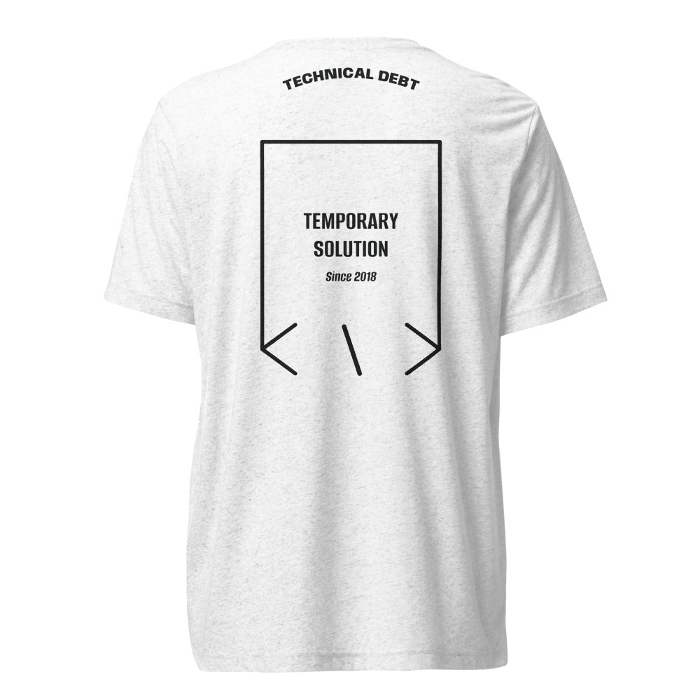 Temporary Solution — Solid White Triblend Charcoal-Black Triblend back mockup