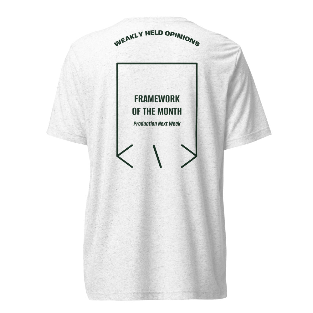 Framework Of The Month — Solid White Triblend Emerald Triblend back mockup