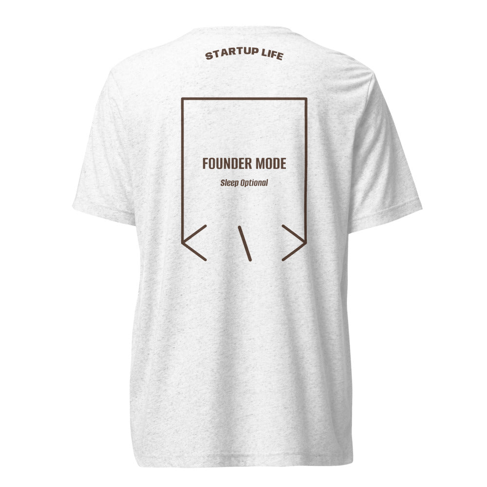 Founder Mode — Solid White Triblend Brown Triblend back mockup