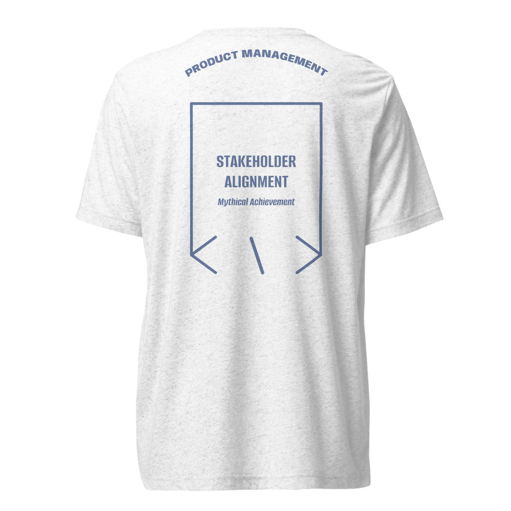 Stakeholder Alignment — Solid White Triblend Blue Triblend back mockup