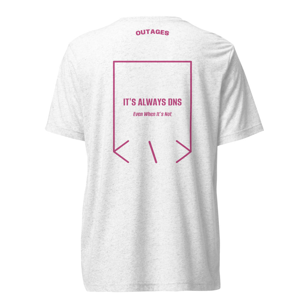 It's Always DNS — Solid White Triblend Berry Triblend back mockup