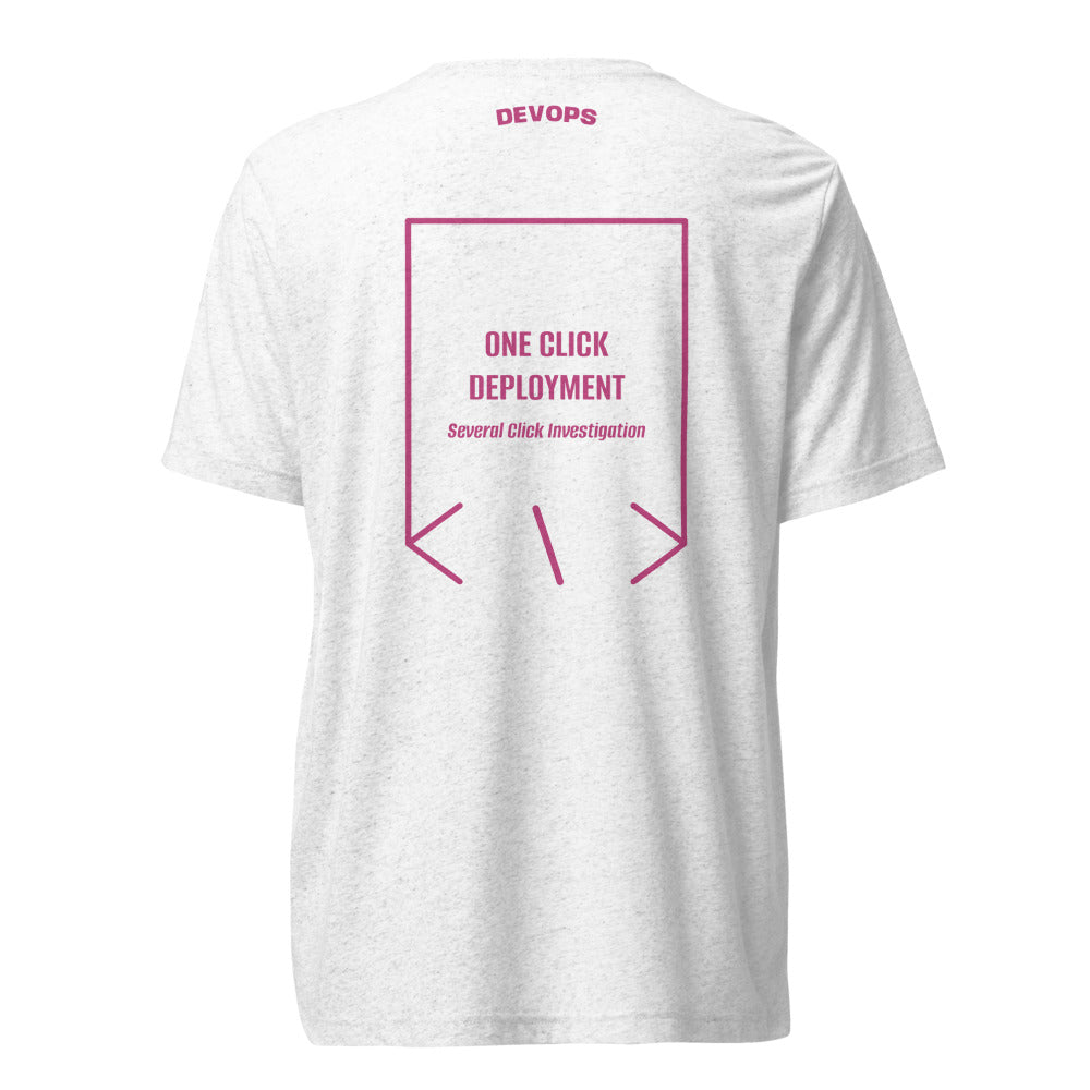 One Click Deployment — Solid White Triblend Berry Triblend back mockup