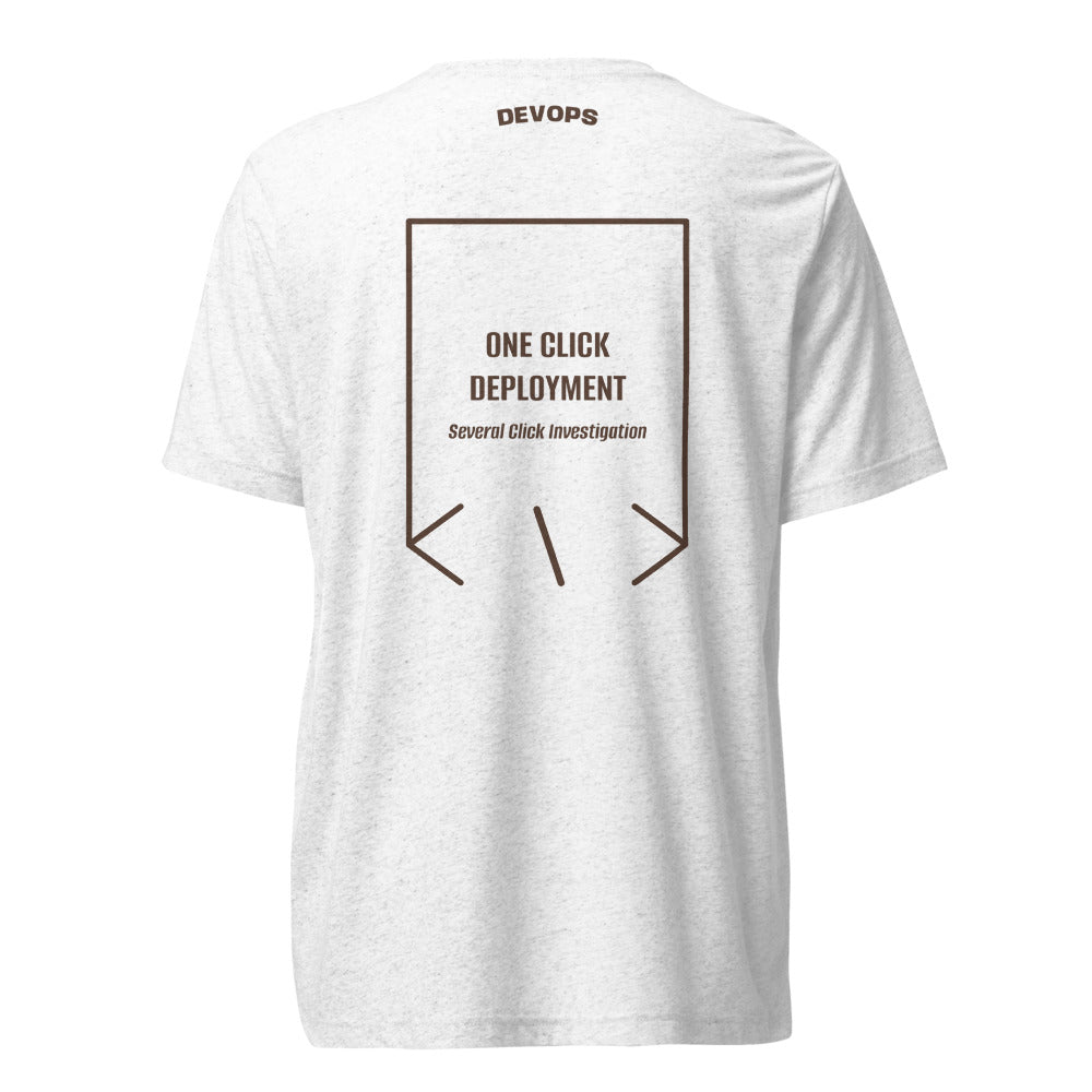 One Click Deployment — Solid White Triblend Brown Triblend back mockup