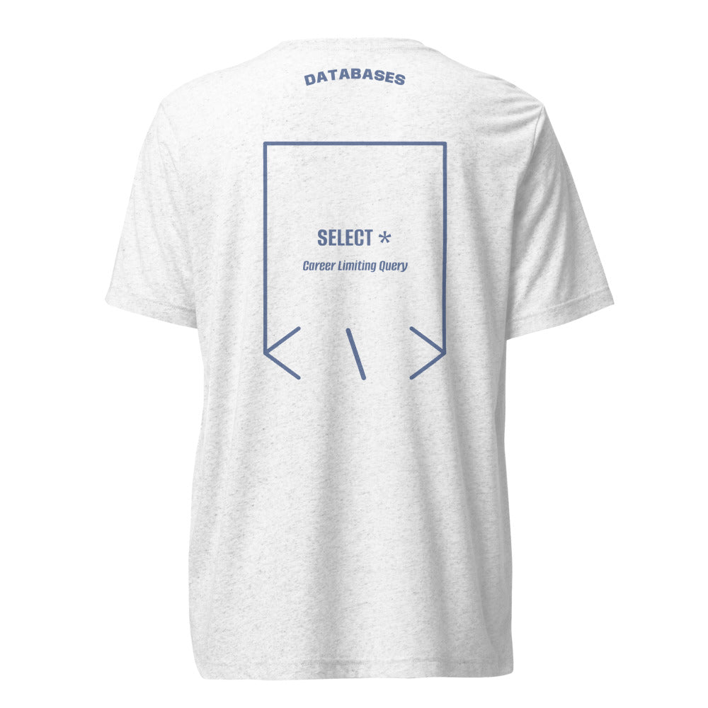 SELECT * — Solid White Triblend Blue Triblend back mockup