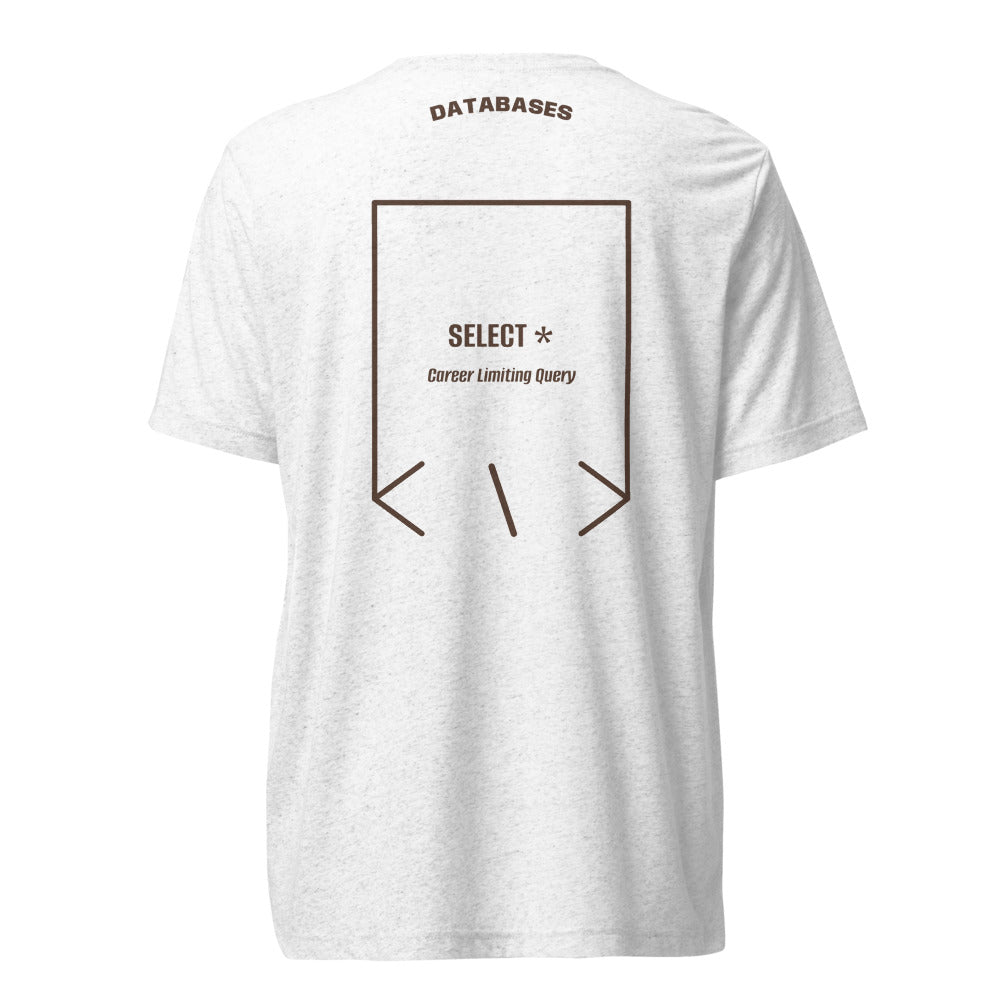 SELECT * — Solid White Triblend Brown Triblend back mockup
