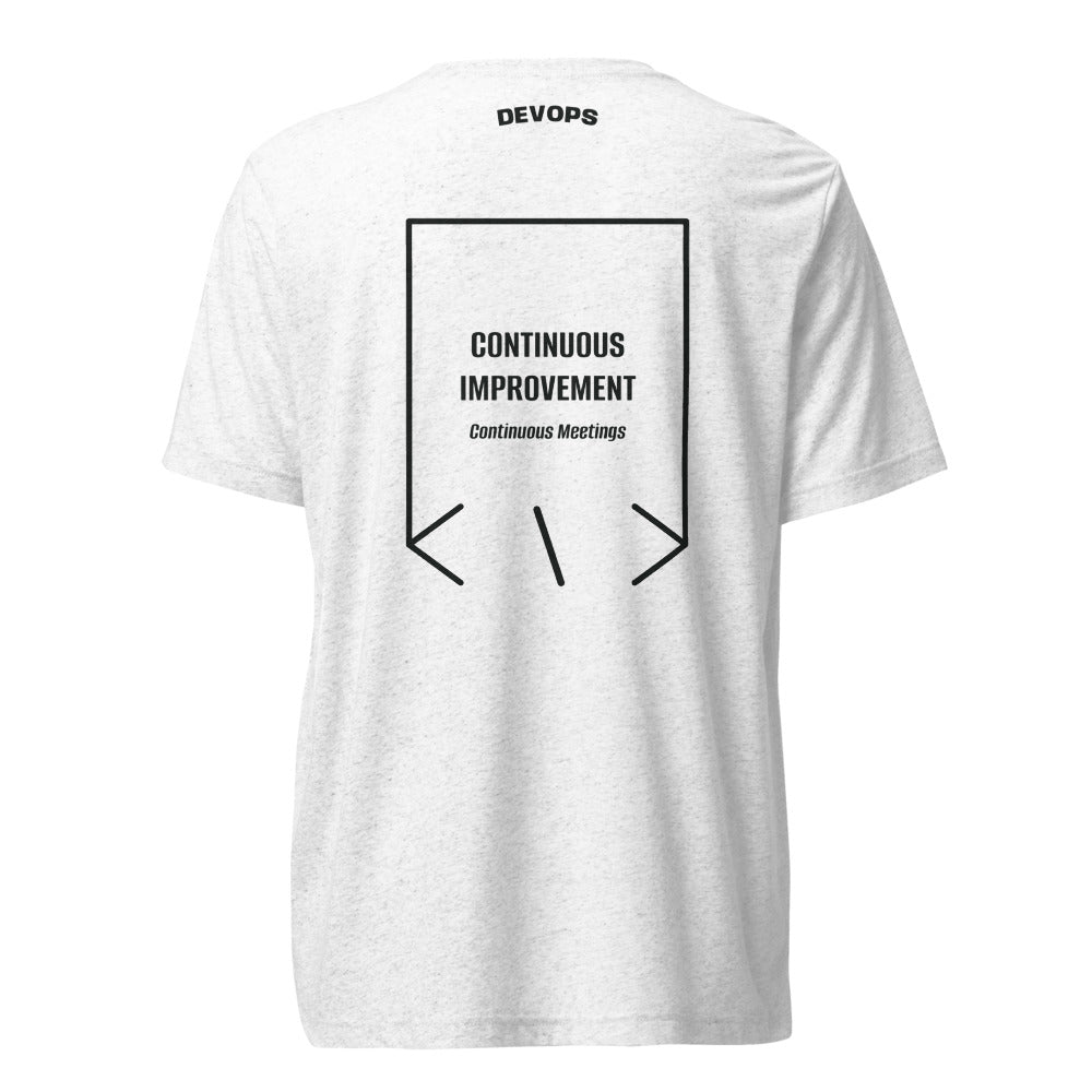 Continuous Improvement — Solid White Triblend Charcoal-Black Triblend back mockup