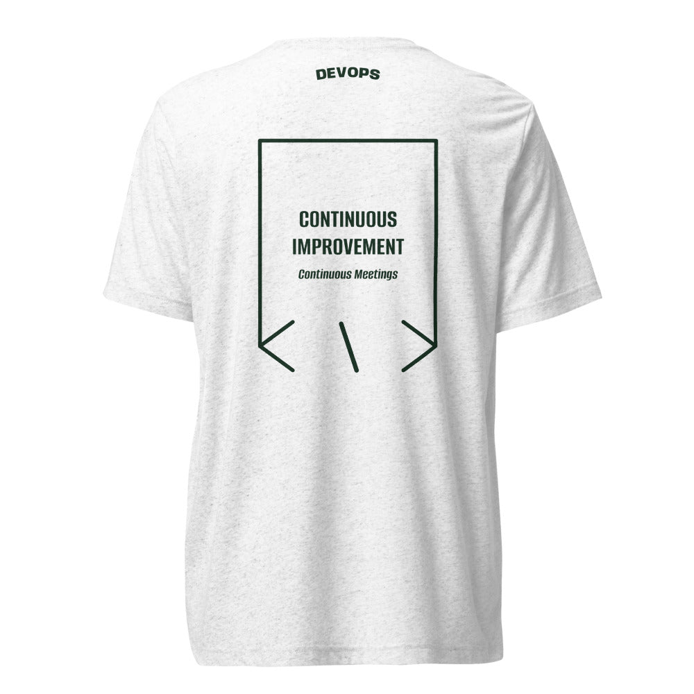 Continuous Improvement — Solid White Triblend Emerald Triblend back mockup