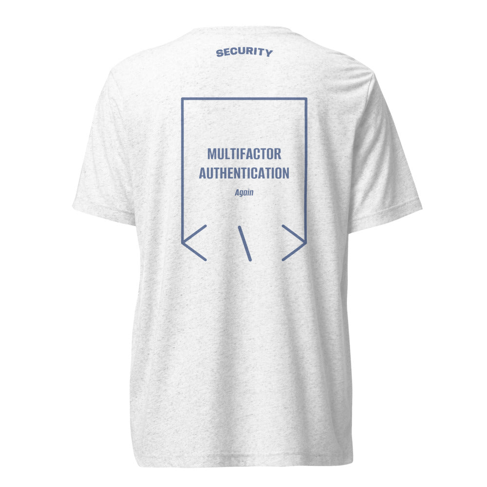 Multifactor Authentication — Solid White Triblend Blue Triblend back mockup