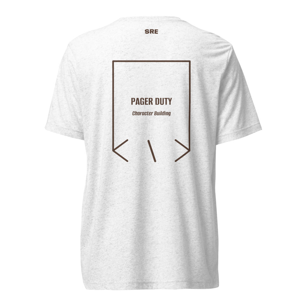Pager Duty — Solid White Triblend Brown Triblend back mockup