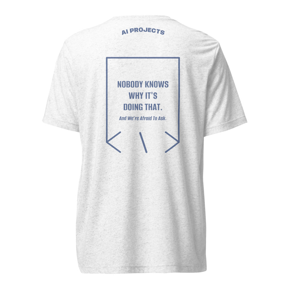Nobody Knows Why It's Doing That. — Solid White Triblend Blue Triblend back mockup