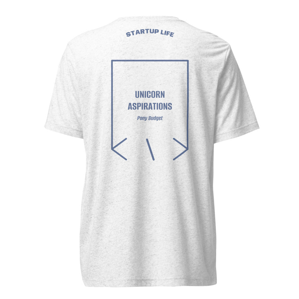 Unicorn Aspirations — Solid White Triblend Blue Triblend back mockup