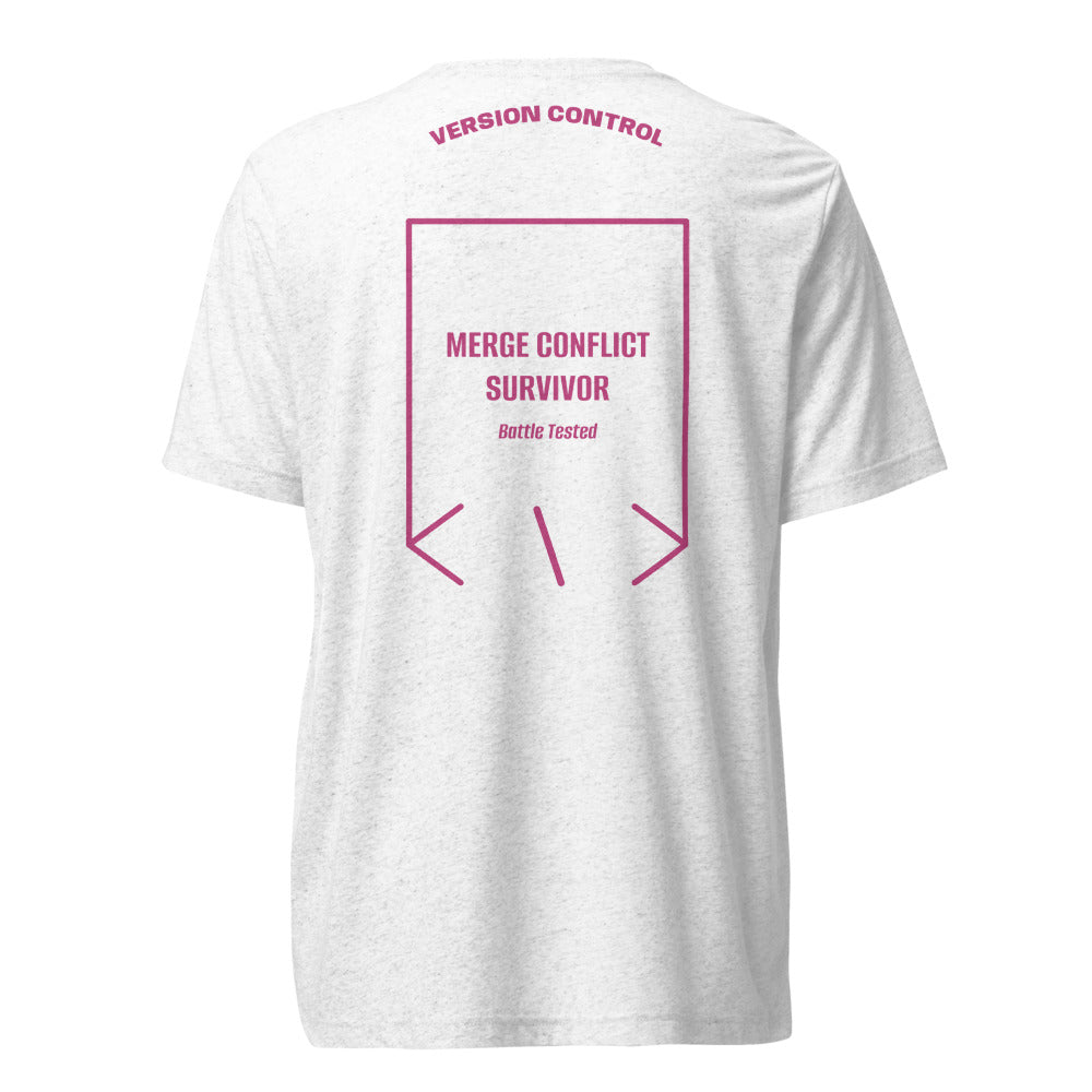 Merge Conflict Survivor — Solid White Triblend Berry Triblend back mockup