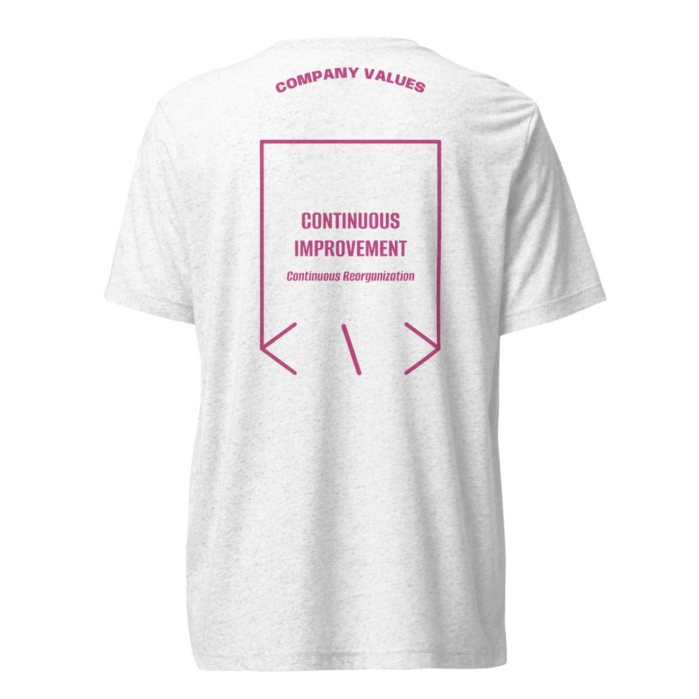 Continuous Improvement — Solid White Triblend Berry Triblend back mockup