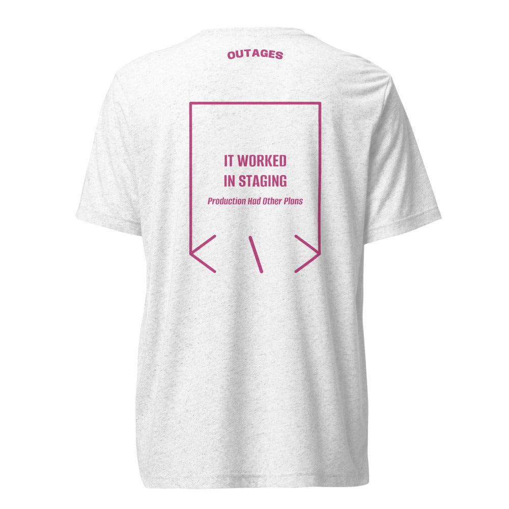 It Worked In Staging — Solid White Triblend Berry Triblend back mockup
