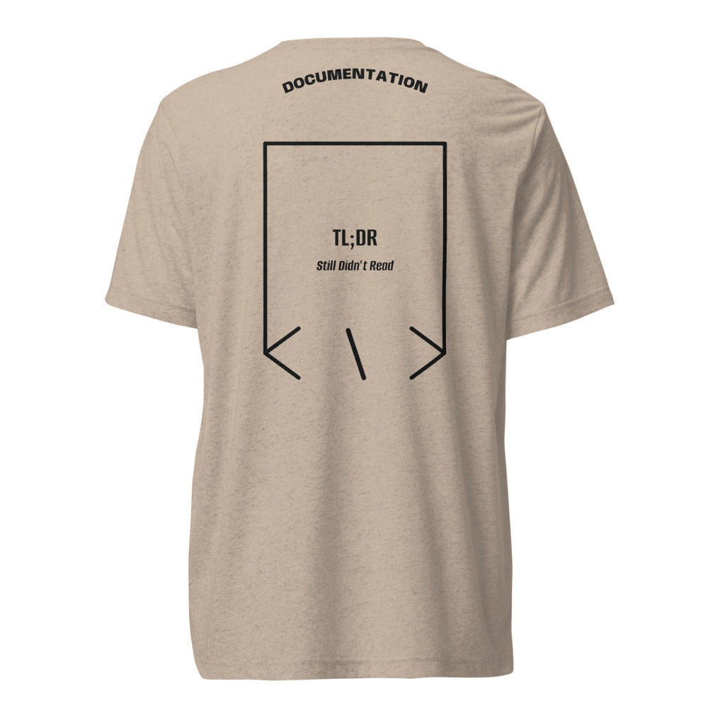 TL;DR — Tan Triblend Solid Black Triblend back mockup