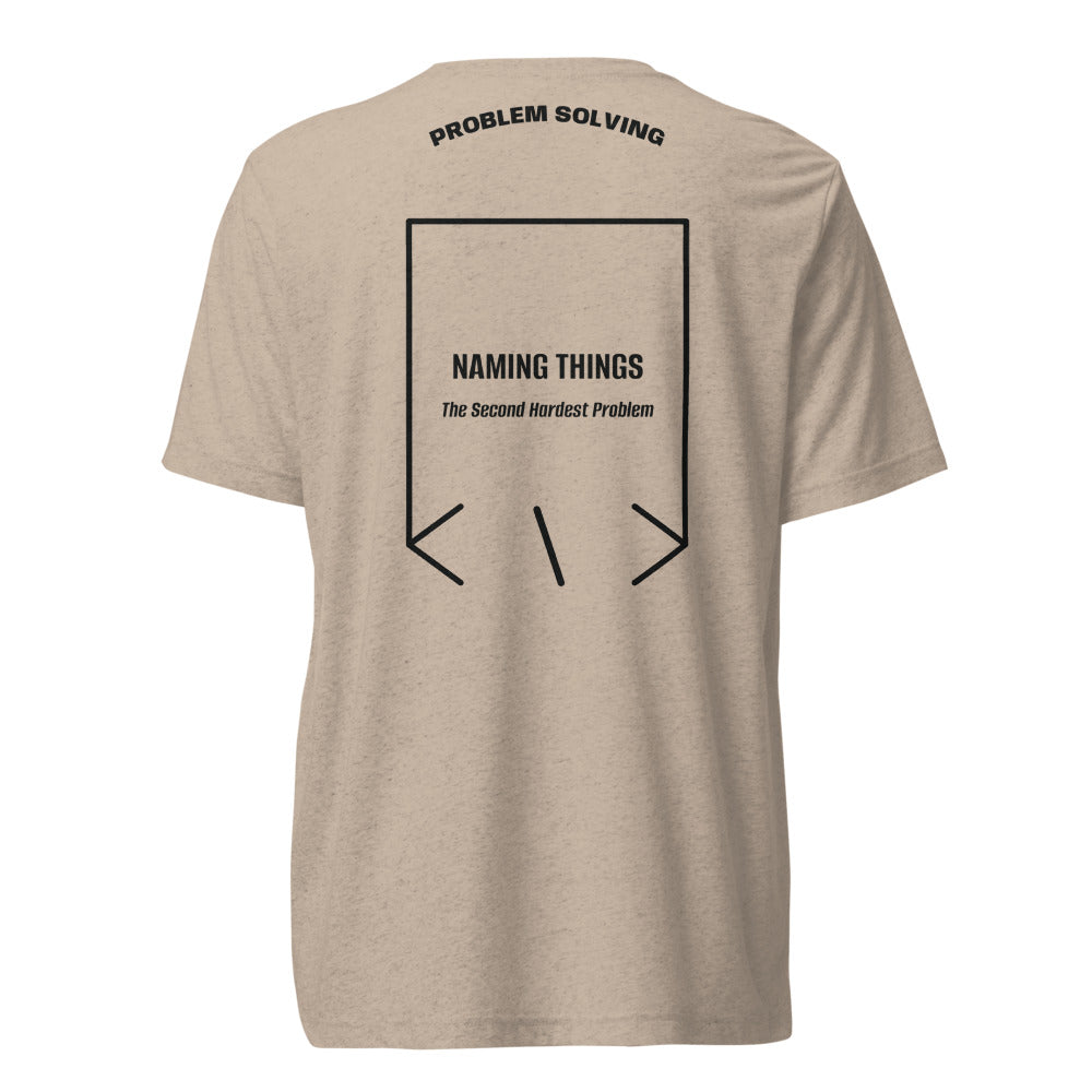 Naming Things — Tan Triblend Solid Black Triblend back mockup
