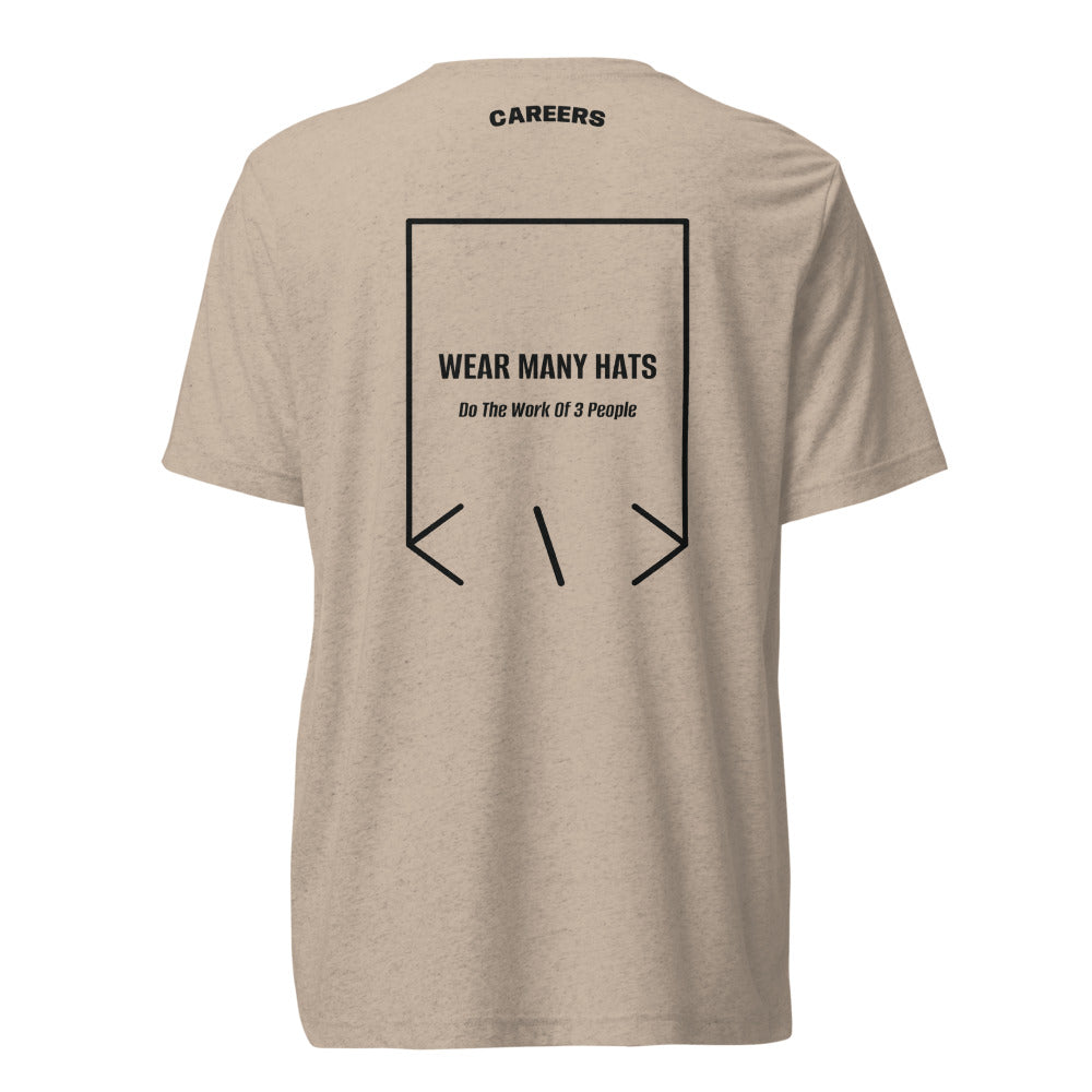 Wear Many Hats — Tan Triblend Solid Black Triblend back mockup