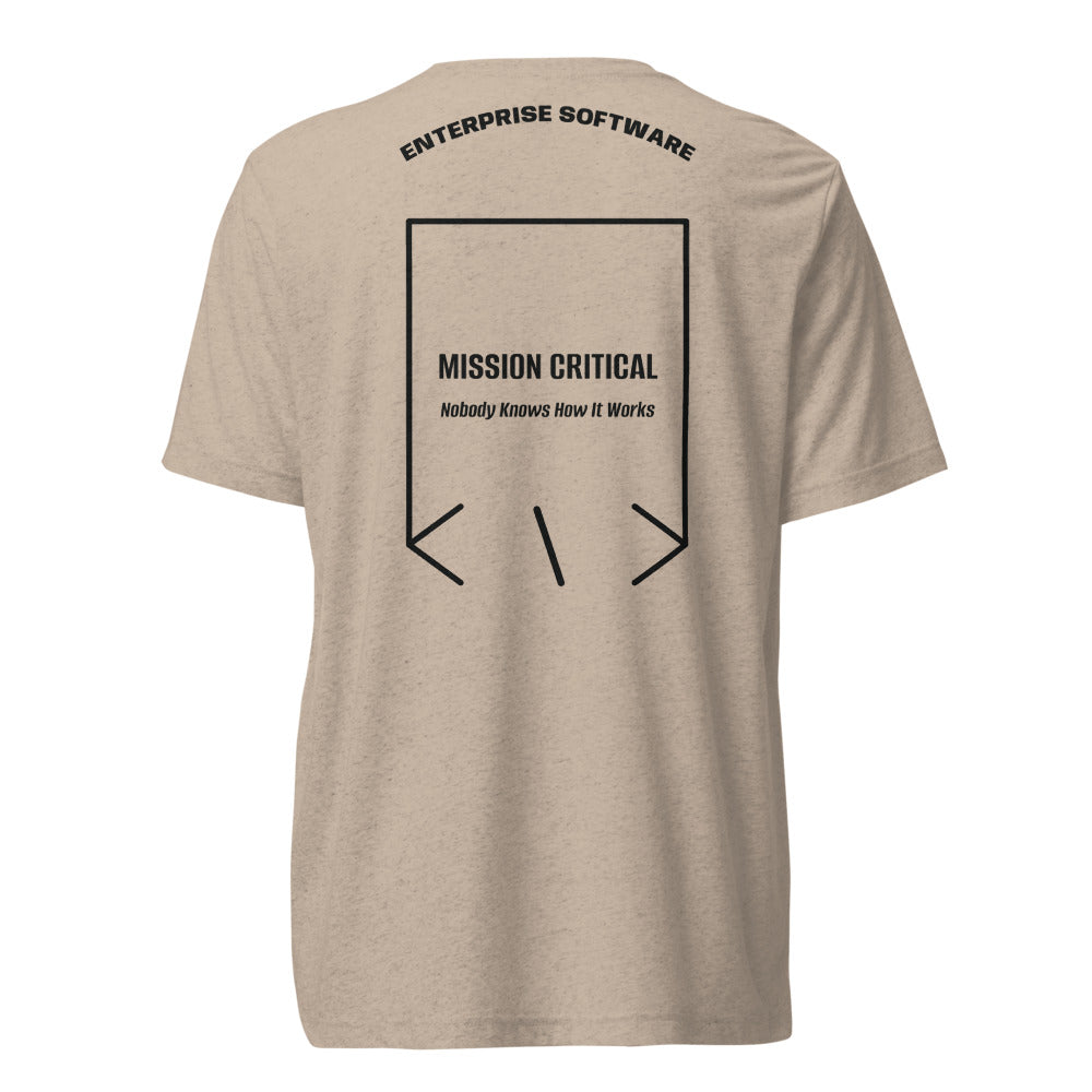 Mission Critical — Tan Triblend Solid Black Triblend back mockup