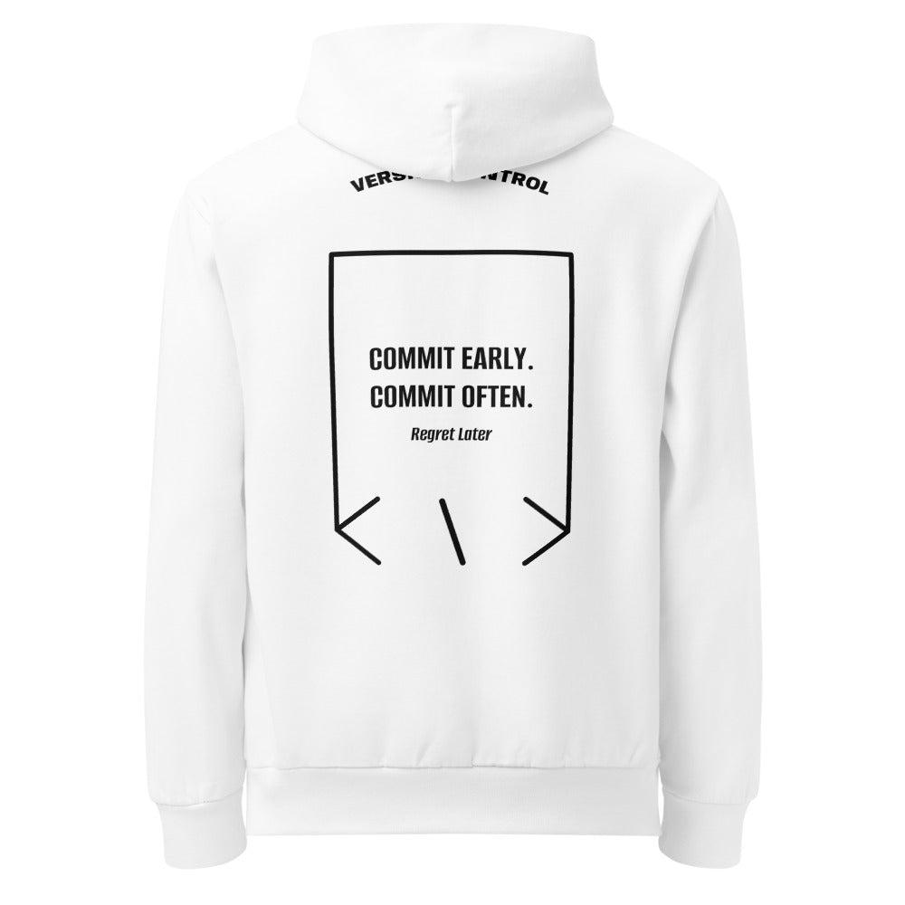 Commit Early. Commit Often. — White Black back mockup