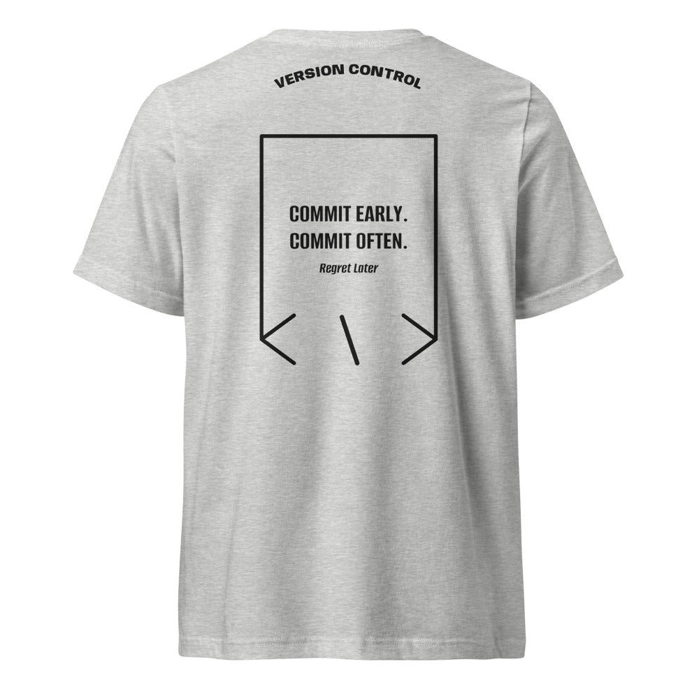 Commit Early. Commit Often. — Athletic Heather Black back mockup