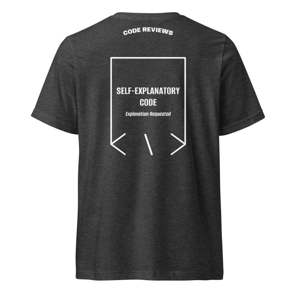 Self-Explanatory Code — Dark Grey Heather White back mockup
